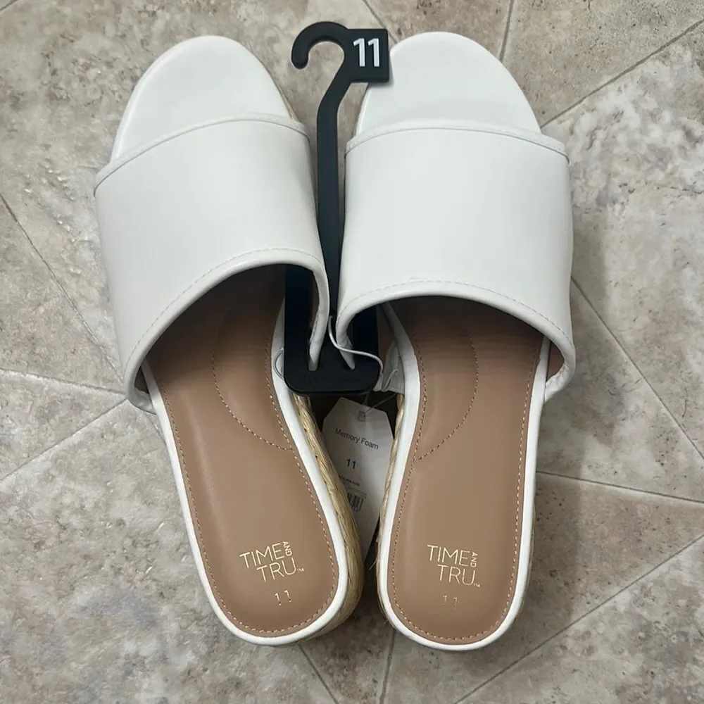 Time and Tru Women's Raffia Platform Slide Sandals Size 11